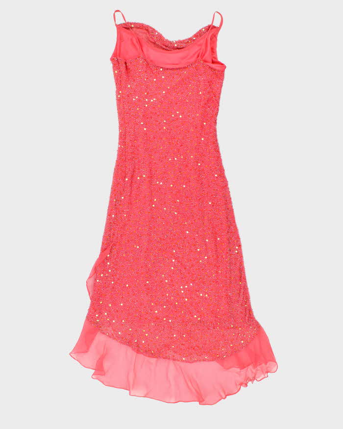 Vintage 90s Dalia Silk Beaded Cowl Neck Dress - S