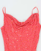 Vintage 90s Dalia Silk Beaded Cowl Neck Dress - S