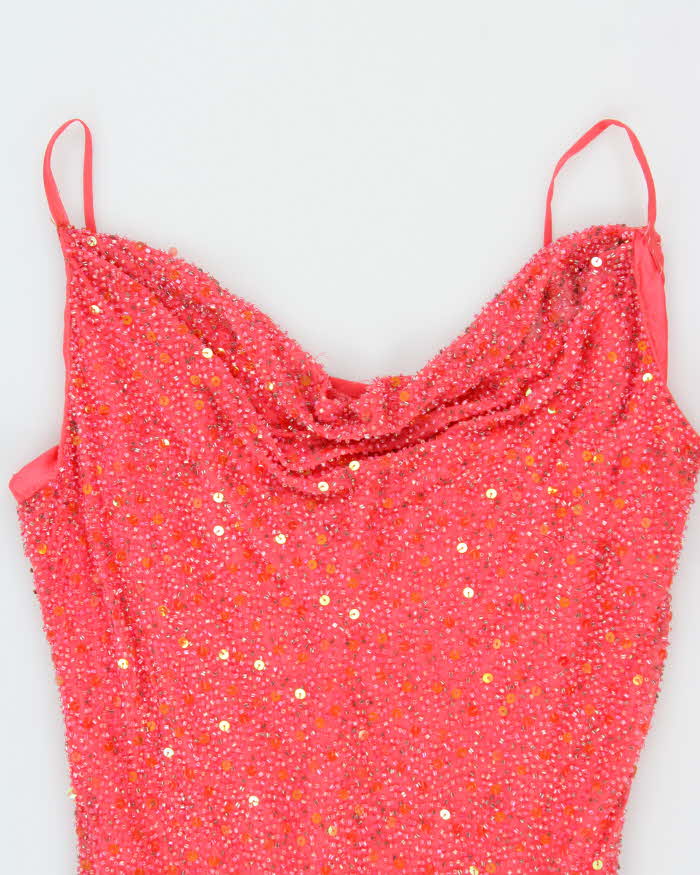 Vintage 90s Dalia Silk Beaded Cowl Neck Dress - S
