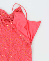 Vintage 90s Dalia Silk Beaded Cowl Neck Dress - S