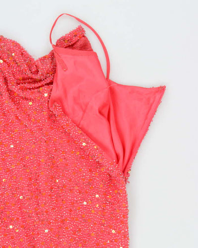 Vintage 90s Dalia Silk Beaded Cowl Neck Dress - S