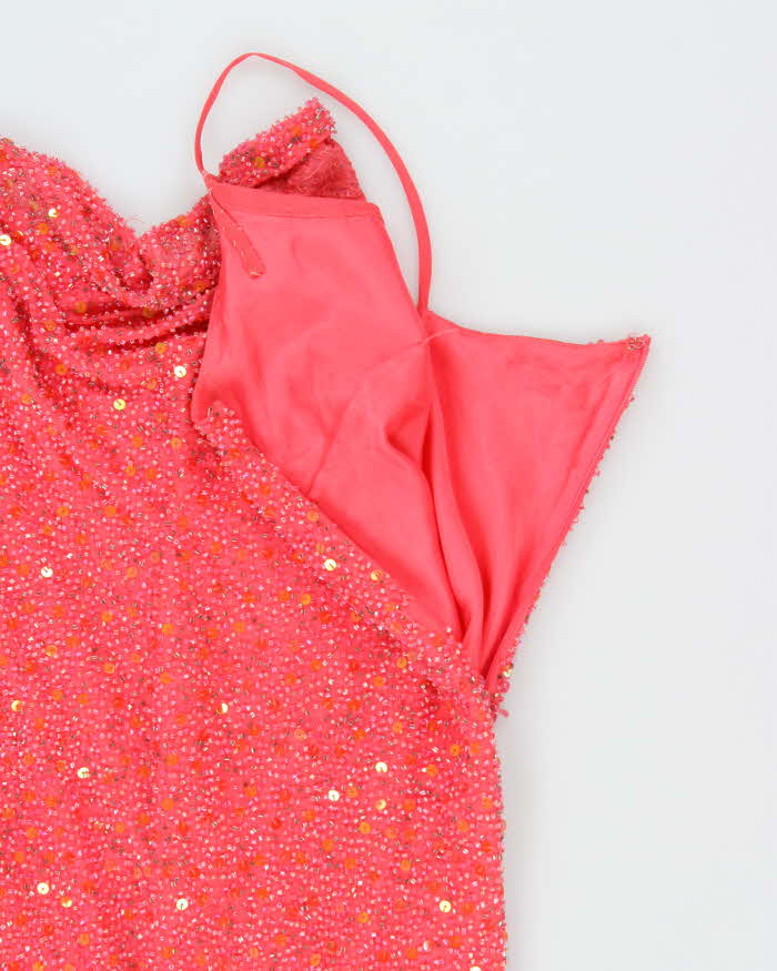 Vintage 90s Dalia Silk Beaded Cowl Neck Dress - S