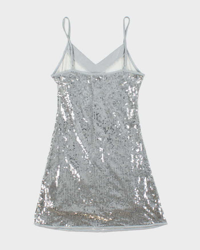 Vintage 1990s Silver Sequin Mini Strappy Party Dress - L
