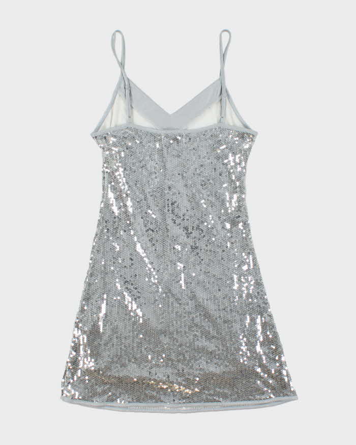Vintage 1990s Silver Sequin Mini Strappy Party Dress - L