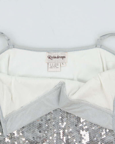 Vintage 1990s Silver Sequin Mini Strappy Party Dress - L