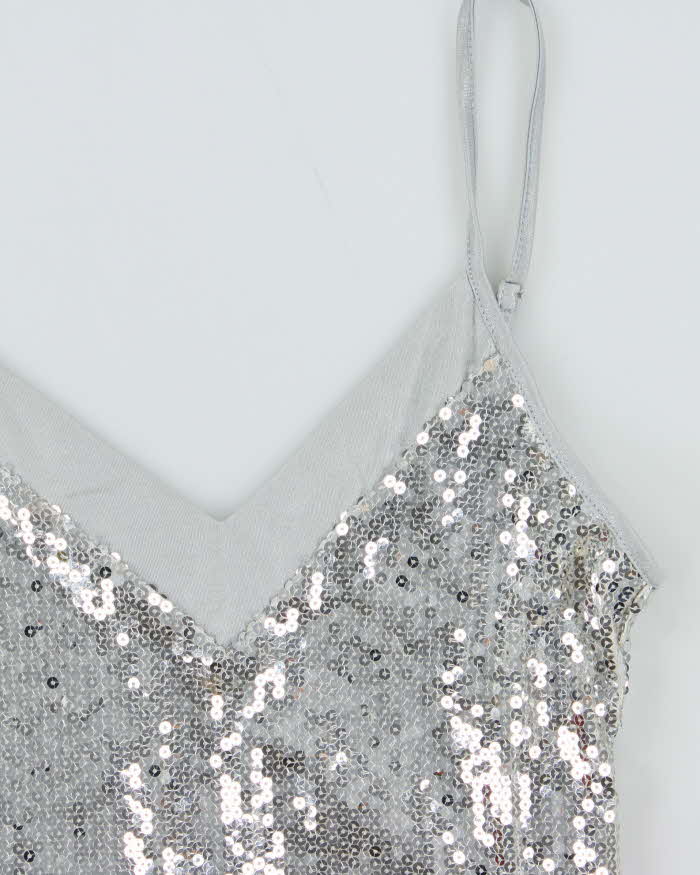 Vintage 1990s Silver Sequin Mini Strappy Party Dress - L