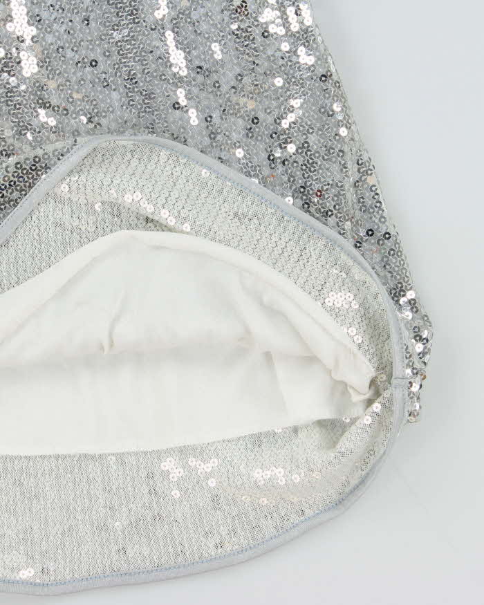 Vintage 1990s Silver Sequin Mini Strappy Party Dress - L