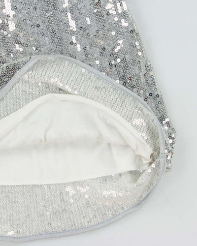 Vintage 1990s Silver Sequin Mini Strappy Party Dress - L