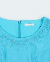 Vintage 1990s Women's Jacques Vert Blue Sequined A-Line Dress - Size M
