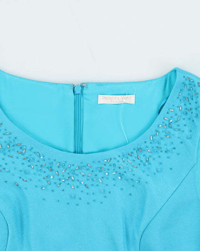 Vintage 1990s Women's Jacques Vert Blue Sequined A-Line Dress - Size M