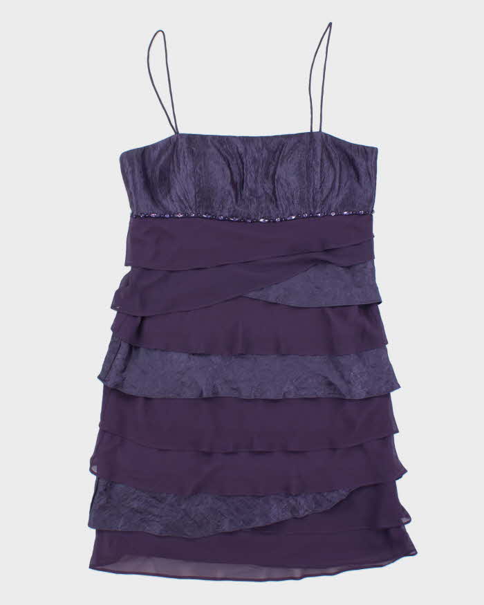 Vintage 1990s Women's Purple Sequined Ruffle Knee Length Party Dress - Size M