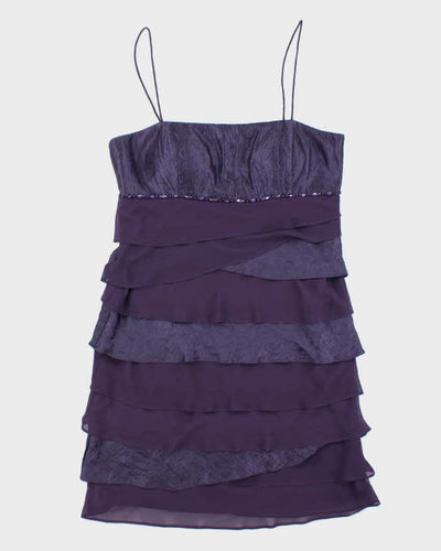 Vintage 1990s Women's Purple Sequined Ruffle Knee Length Party Dress - Size M