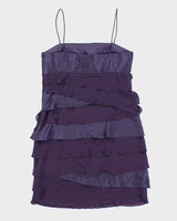 Vintage 1990s Women's Purple Sequined Ruffle Knee Length Party Dress - Size M