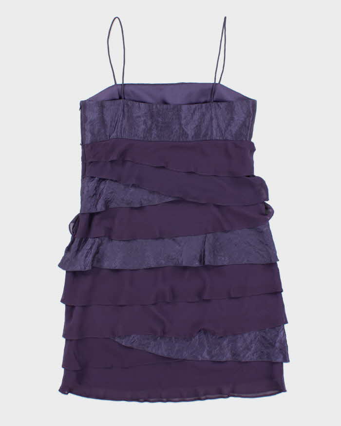 Vintage 1990s Women's Purple Sequined Ruffle Knee Length Party Dress - Size M