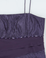 Vintage 1990s Women's Purple Sequined Ruffle Knee Length Party Dress - Size M