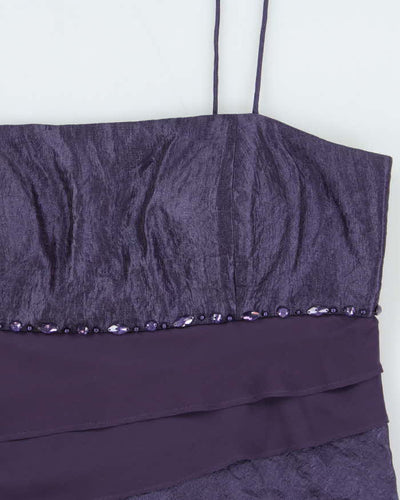 Vintage 1990s Women's Purple Sequined Ruffle Knee Length Party Dress - Size M