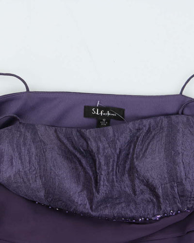 Vintage 1990s Women's Purple Sequined Ruffle Knee Length Party Dress - Size M