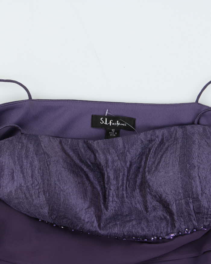 Vintage 1990s Women's Purple Sequined Ruffle Knee Length Party Dress - Size M