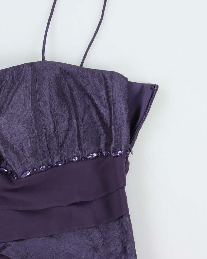 Vintage 1990s Women's Purple Sequined Ruffle Knee Length Party Dress - Size M