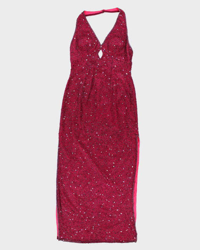 Vintage 90s Scala Silk Beaded Halter Neck Dress - S