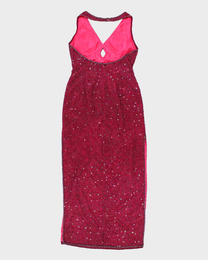 Vintage 90s Scala Silk Beaded Halter Neck Dress - S