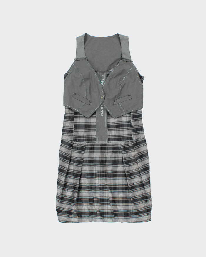 Vintage Y2k 00s Deux Millie 26 Concept Waist Coat Check Dress - M