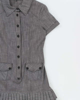 Vintage Y2k 00s Le Chateau Check Button-up Pleated Mini Dress - M
