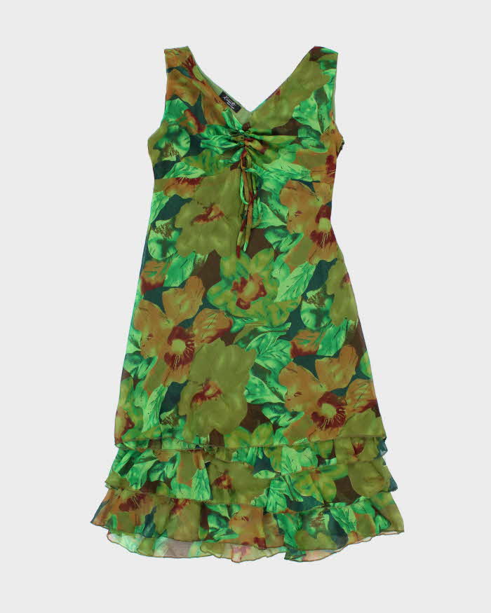 Vintage 90s 00s Kevenl Floral Ruffle Hem Dress - L