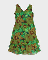Vintage 90s 00s Kevenl Floral Ruffle Hem Dress - L