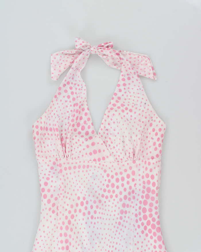 Vintage 1990s Polka Dot Halter Neck Dress - M