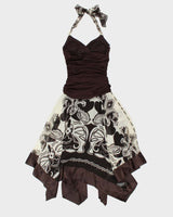 Vintage Y2k 00s Mariposa Handkerchief Hem Halter Neck Dress - S