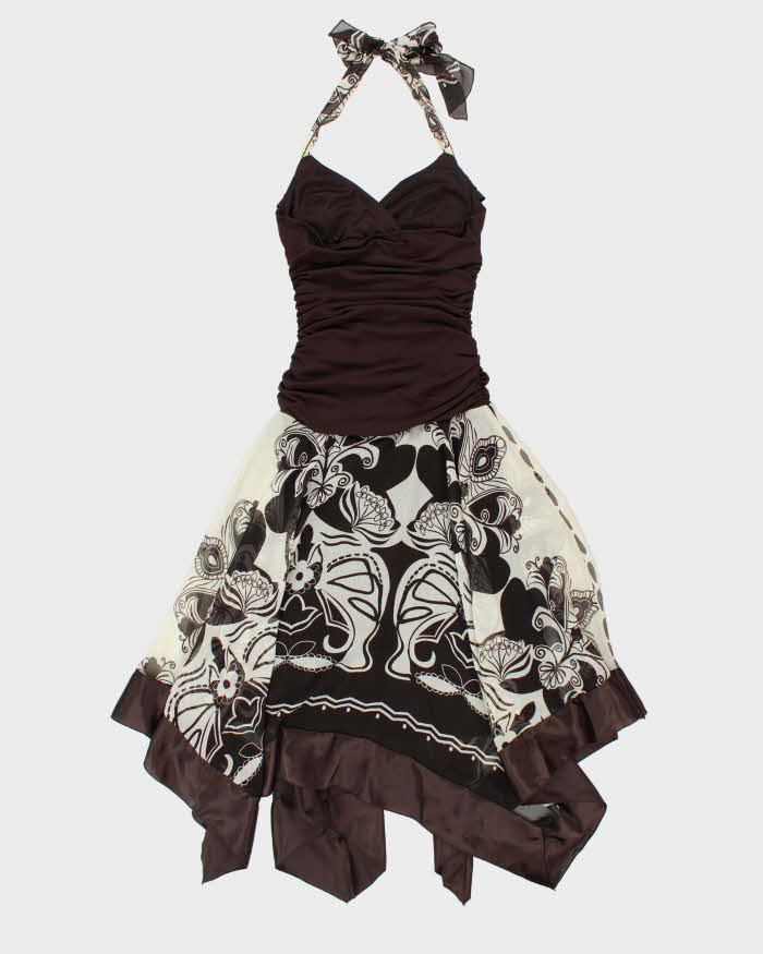 Vintage Y2k 00s Mariposa Handkerchief Hem Halter Neck Dress - S