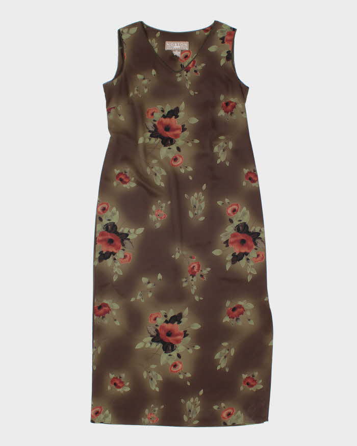 Vintage 90s/00s Norton Khaki Green Floral Dress - S