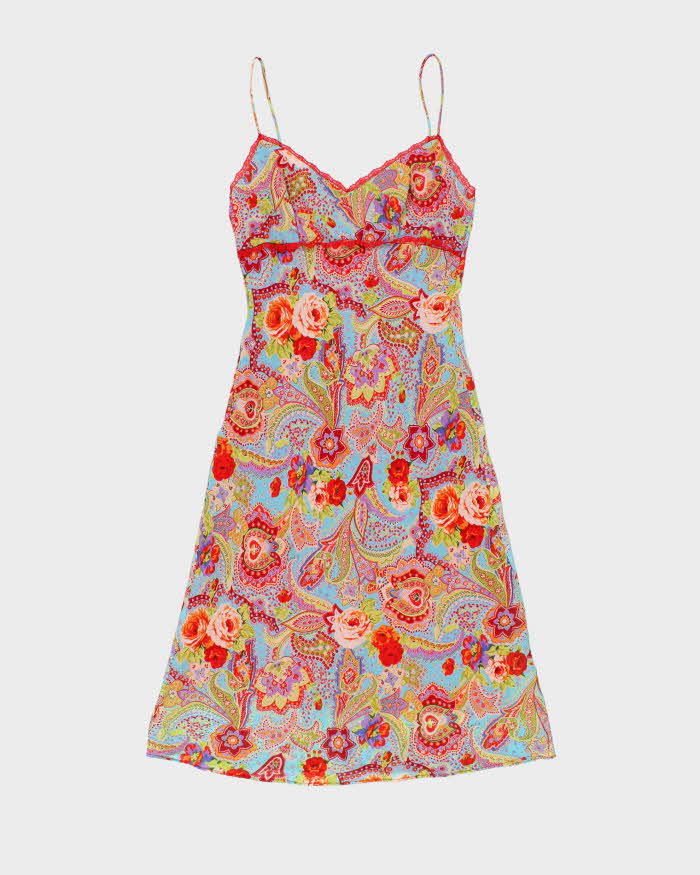 Vintage 90s Le Chateau Red Lace Trimmed Floral Dress - M