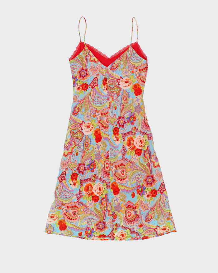 Vintage 90s Le Chateau Red Lace Trimmed Floral Dress - M