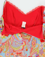 Vintage 90s Le Chateau Red Lace Trimmed Floral Dress - M