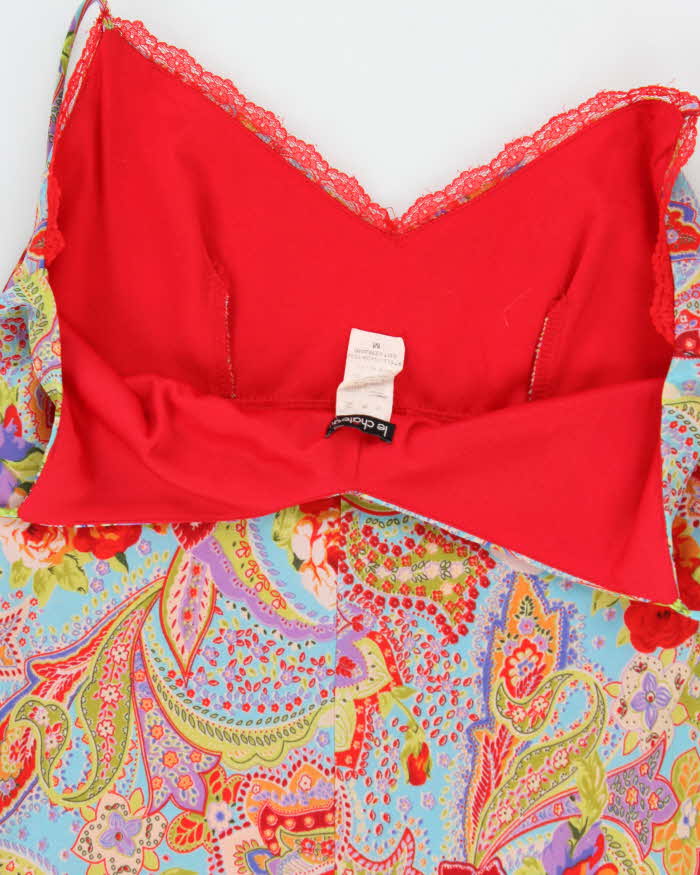 Vintage 90s Le Chateau Red Lace Trimmed Floral Dress - M