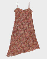 Vintage 1990s Laura Paisley Floral Pattern Asymmetric Hem Dress - M