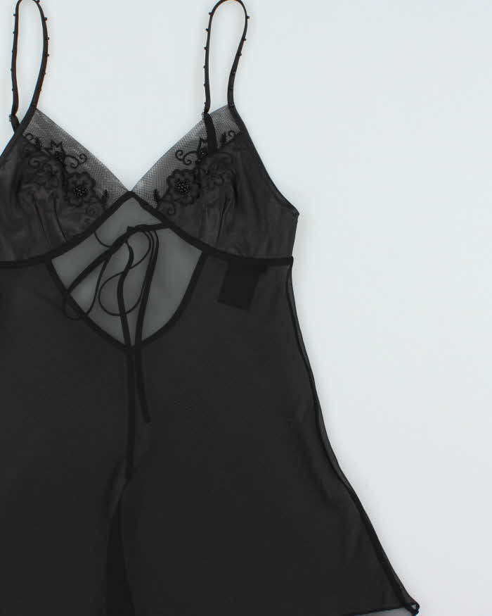 Vintage 1990s Rose Passion Mesh Beaded Mini Slip Dress - S