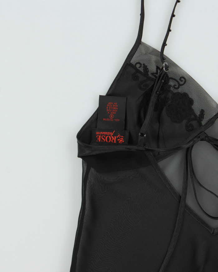 Vintage 1990s Rose Passion Mesh Beaded Mini Slip Dress - S