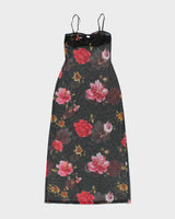 Vintage Y2k 2000s Silk &amp; Satin Mesh Maxi Dress - S