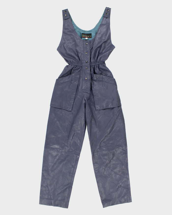 Womens 1980s Purple Leather Dungarees Jumpsuit - XS