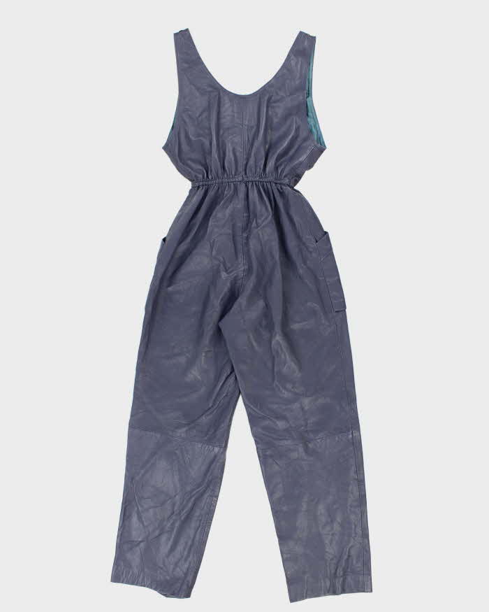 Womens 1980s Purple Leather Dungarees Jumpsuit - XS