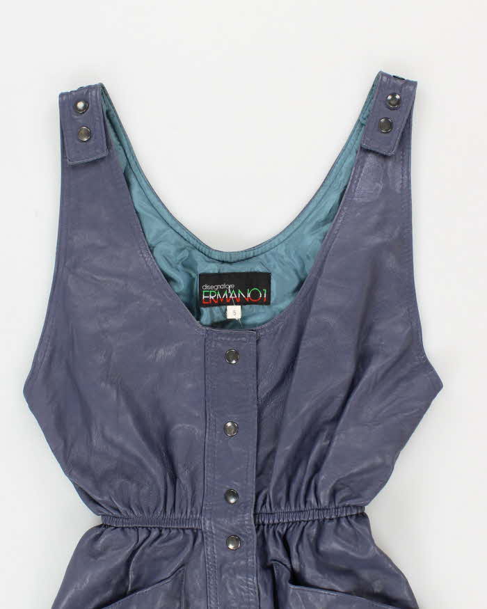 Womens 1980s Purple Leather Dungarees Jumpsuit - XS