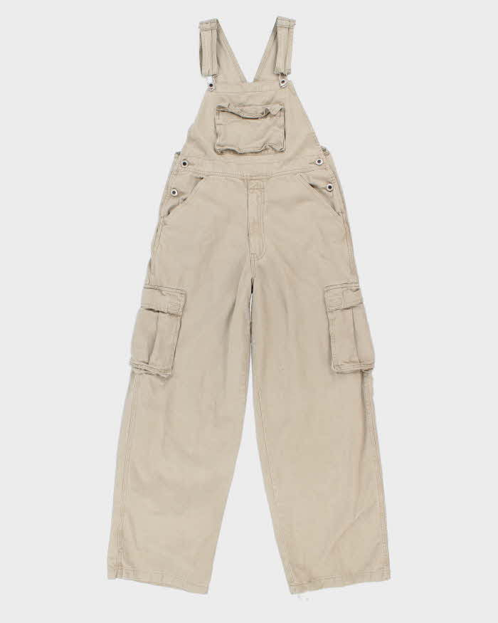 Vintage 90s Beige Cargo Dungarees - S