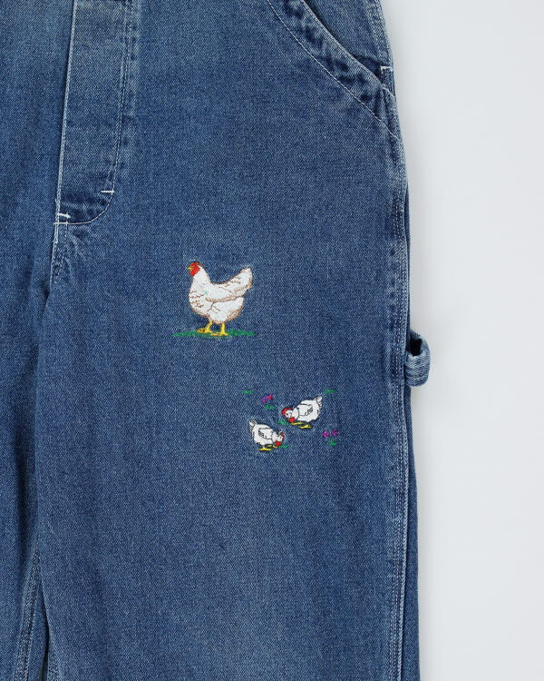 Vintage 90s/00s PSC Denim Embroidered Denim Dungarees - W31 L27
