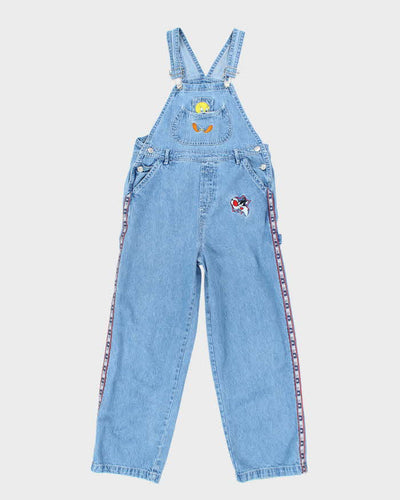 Vintage 90's Looney Tunes Embroidered Light Wash Denim Dungarees - W30 L24