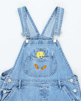 Vintage 90's Looney Tunes Embroidered Light Wash Denim Dungarees - W30 L24