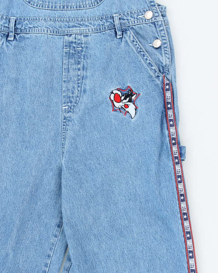Vintage 90's Looney Tunes Embroidered Light Wash Denim Dungarees - W30 L24