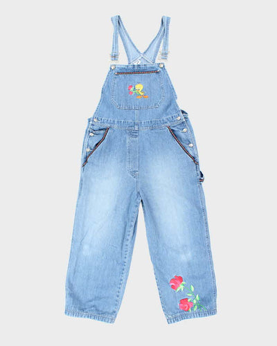 Vintage Women's Looney Tunes Tweety Bird Embroidered Light Wash Dungarees - W32 L23